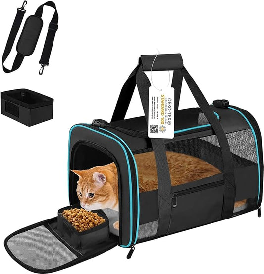 Large Cat Carrier Dog Carrier, Pet Carrier for Large Cats, Dog Carrier for Medium Small Dogs, Collapsible Soft Sided Pet Carrier for Cats Dogs Puppy of 25l bs, Black