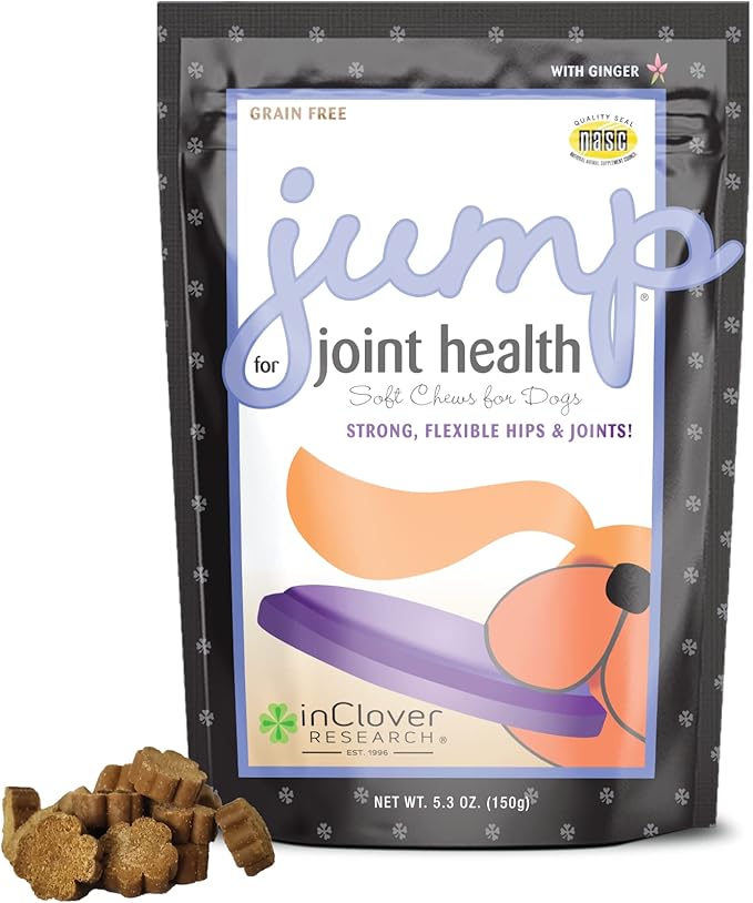 In Clover Jump Soft Chews for Daily Joint Care and Endurance Support for Dogs with Glucosamine HCl, MSM, Fish Oil, Ginger, Yucca, and Coconut Oil for All Life Stages, 5.3 oz. (30 count)