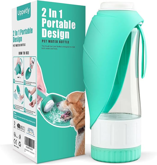 Dog Water Bottle, Pet Water Bottle with Food Container and Drinking Feeder, Leak Proof, BPA-Free, Portable Foldable Puppy Water cup Dispenser for Outdoor Walking, Travel, Large Light Blue