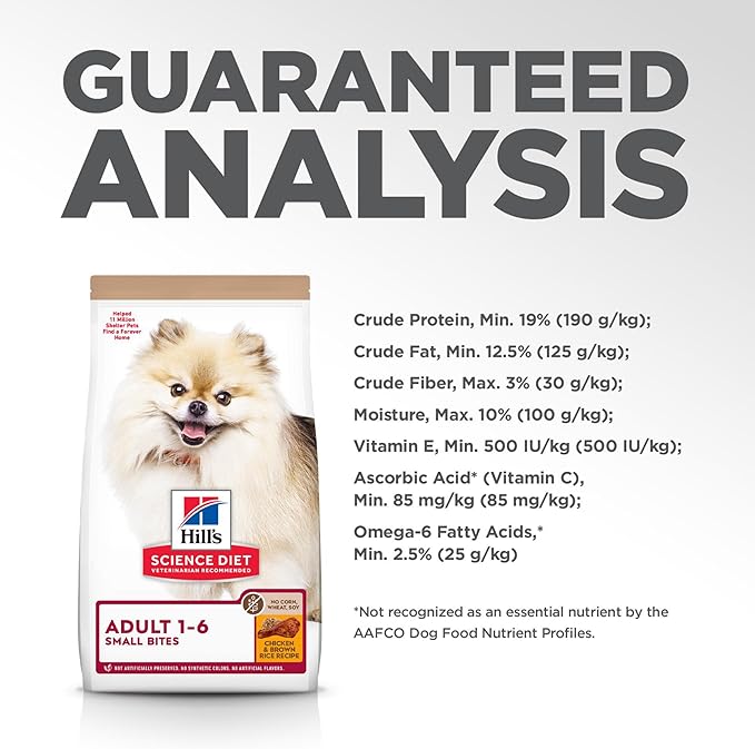 Hill's Science Diet Adult 1-6, Adult 1-6 Premium Nutrition, Small Kibble, Dry Dog Food, No Corn, Wheat, Soy Chicken & Brown Rice, 15 lb Bag