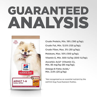Hill's Science Diet Adult 1-6, Adult 1-6 Premium Nutrition, Small Kibble, Dry Dog Food, No Corn, Wheat, Soy Chicken & Brown Rice, 15 lb Bag