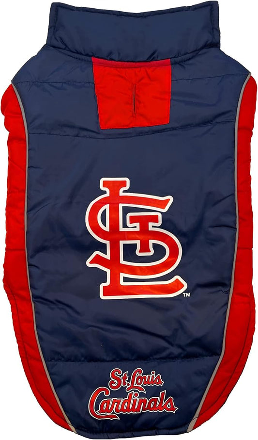 MLB St Louis Cardinals Puffer Vest for Dogs & Cats, Size Large. Warm, Cozy, and Waterproof Dog Coat, for Small and Large Dogs/Cats. Best MLB Licensed PET Warming Sports Jacket