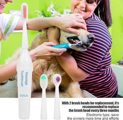 Pssopp Pet Electric Toothbrush Dog Cat Teeth Cleaning Tool Professional Electric Dog Toothbrush with Two Soft Brush Head