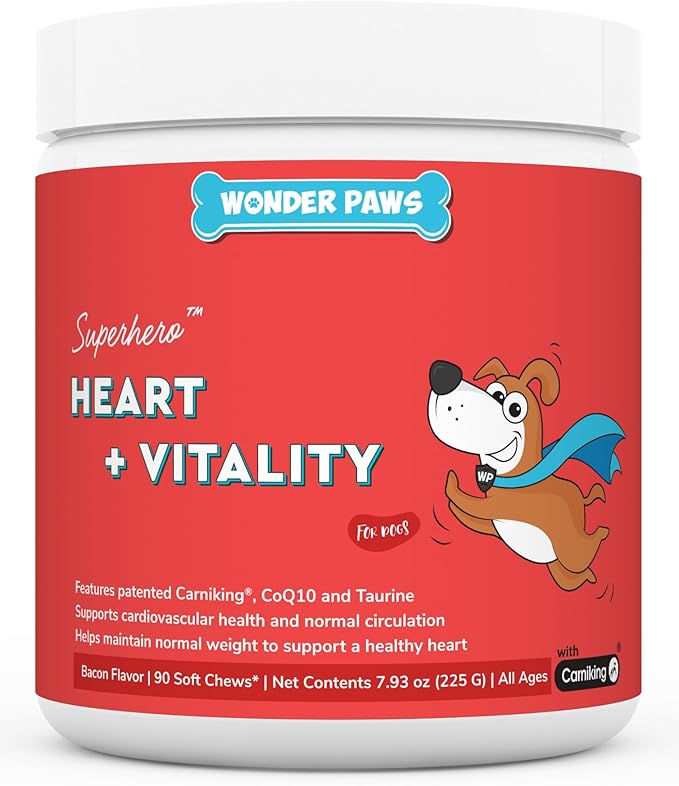 Cardio Support for Dogs – Cardiovascular Chews Heart Health, Circulation, Energy & Weight Management - with L-Carnitine, Hawthorn Berry, Coenzyme Q10 & Taurine for Dogs – 90 Soft Chews