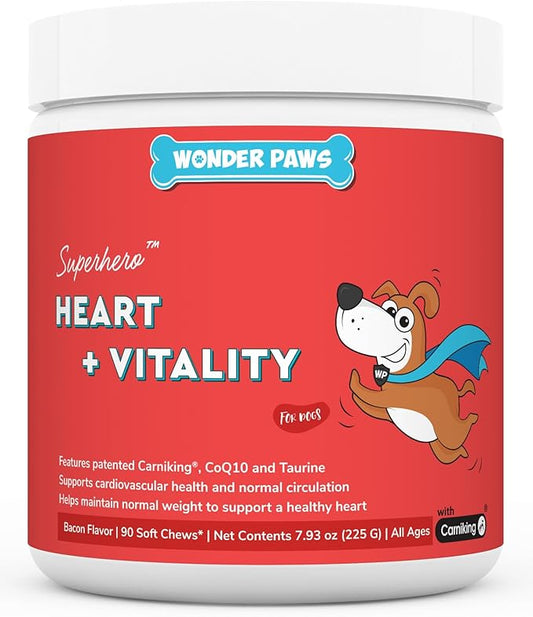 Cardio Support for Dogs – Cardiovascular Chews Heart Health, Circulation, Energy & Weight Management - with L-Carnitine, Hawthorn Berry, Coenzyme Q10 & Taurine for Dogs – 90 Soft Chews