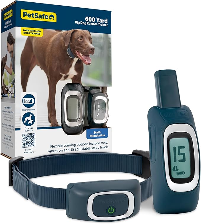 PetSafe 600 Yard Remote Training Collar Choose from Tone, Vibration, or 15 Levels of Static Stimulation Medium Range Option for Training Off Leash Dogs Waterproof and Durable Rechargeable