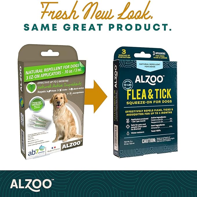 Flea & Tick Squeeze-On for Dogs, Helps Repel Fleas, Ticks & Mosquitos, Up to 3-Months Protection, 100% Plant-Based Active Ingredients, Water-Resistant, 3 EZ-On Applicators Per Pack