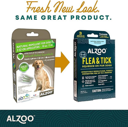 Flea & Tick Squeeze-On for Dogs, Helps Repel Fleas, Ticks & Mosquitos, Up to 3-Months Protection, 100% Plant-Based Active Ingredients, Water-Resistant, 3 EZ-On Applicators Per Pack