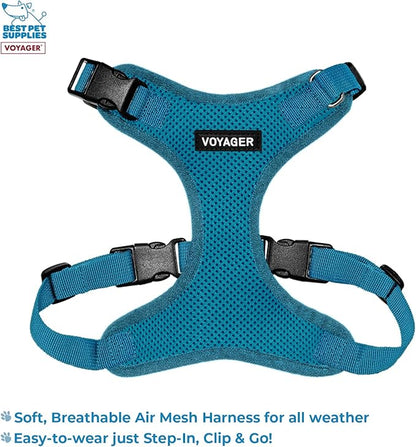 Voyager Step-in Lock Dog Harness w Reflective Dog Leash Combo Set with Neoprene Handle 5ft - Supports Small, Medium and Large Breed Puppies/Cats by Best Pet Supplies - Turquoise, L