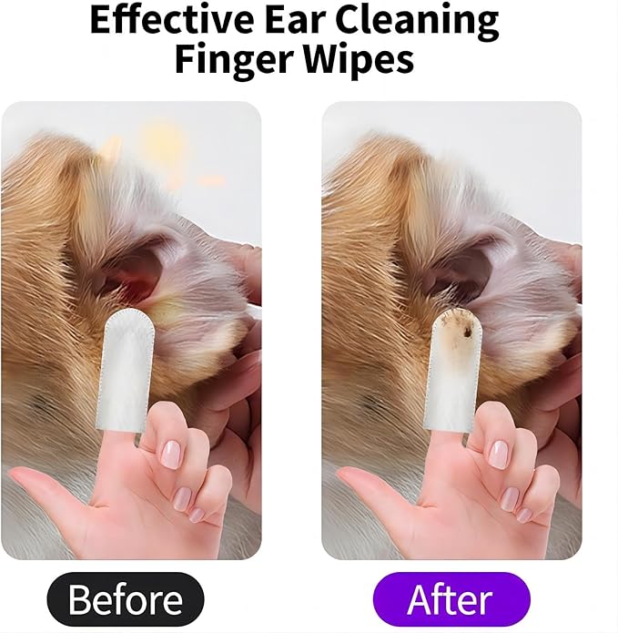 Dog Ear Wipes for Pets Remove Ear Wax, Dog Ear Wipes Finger Stop Ear Itching, Easy to Use - 50 Count