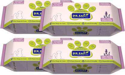 DR.EASY Pet Wipes for Dogs and Cats, Cleans Ears, Face, Butt, Body and Eye Area – Convenient, Ideal for Home or Travel (Lavender-4)