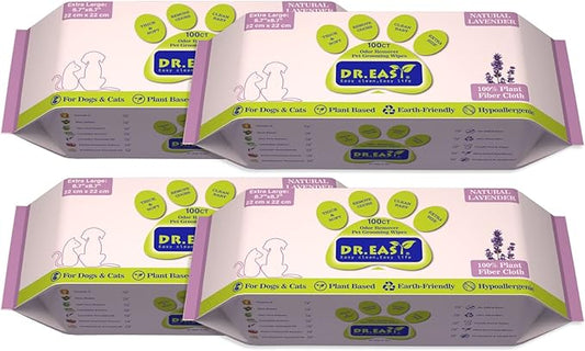 DR.EASY Pet Wipes for Dogs and Cats, Cleans Ears, Face, Butt, Body and Eye Area – Convenient, Ideal for Home or Travel (Lavender-4)