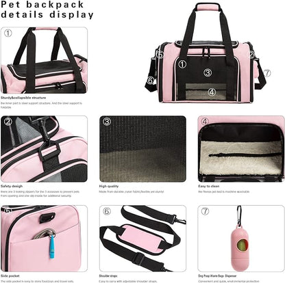 Cat Carrier Dog Carrier Pet Carrier Cat Bags for Small Medium Cats Dogs Puppies of 15 Lbs,of Airline Approved Small Dog Bag Soft Sided,Collapsible Travel Puppy Carrier (Medium, Pink)