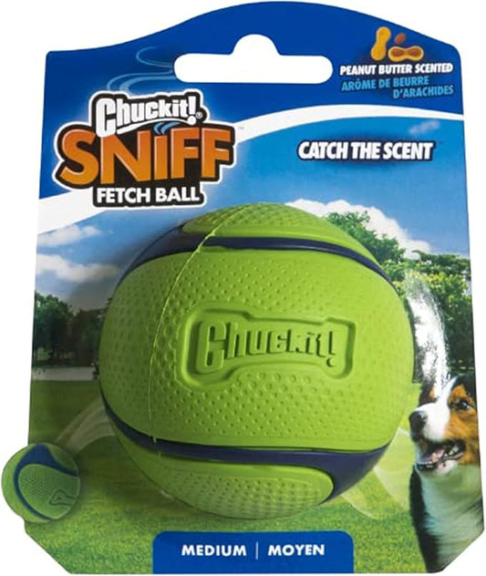 Chuckit! Sniff Ball Dog Toy, Durable High Bounce Peanut Butter Scented Rubber Dog Ball Fetch Toy, Medium, 1 Pack
