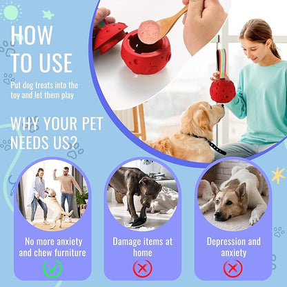 Fillable Dog Chew Toy, Treat Tray for Frozen Dog Food, DIY Fillable Rubber Treat Toy and Silicone Molds, Sturdy Chew Enrichment Stimulation Toys (Red)