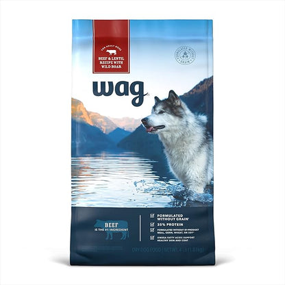 Amazon Brand - Wag Dry Dog Food Grain-Free Beef & Lentil Recipe, High Protein (4 lb bag)