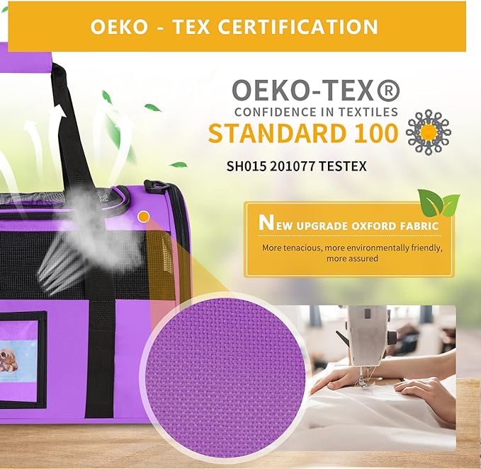 Cat Carrier, Dog Carrier, Pet Carrier Airline Approved for Cat, Small Dogs, Kitten, Cat Carriers for Small Medium Cats Under 15lb, Collapsible Soft Sided TSA Approved Cat Travel Carrier-Purple
