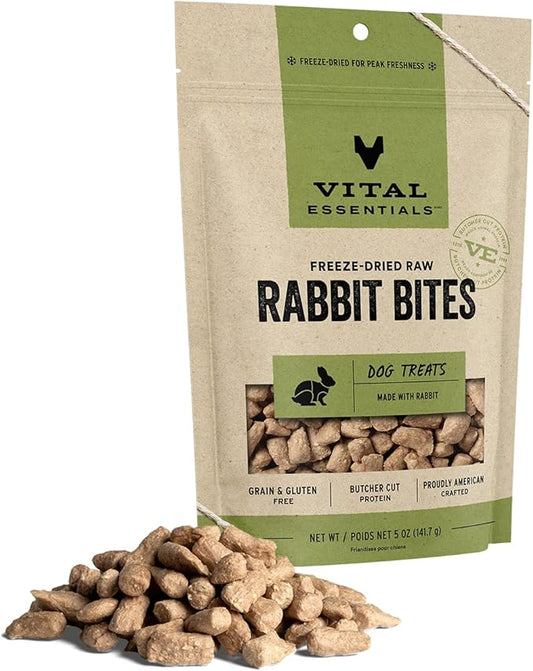 Vital Essentials Freeze Dried Raw Whole Animal Dog Treats, Rabbit Bites, 5 oz