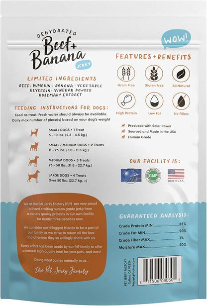 Premium Beef & Banana 5 oz. Dog Jerky Treats | 100% Human Grade | USA Made | High Protein | Grain Free | Limited Ingredients | No Filler | BHA-BHT Free | Soft-Tender