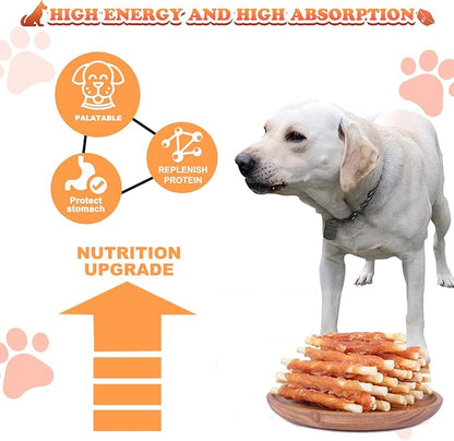 Puppy Training Snacks Dog Chews Treats Chicken Wrapped White Rawhide Sticks 1lb