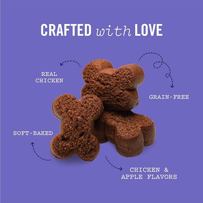 Three Dog Bakery Soft Baked Grain Free Meaty Woofers, Chicken and Apple Flavor, Premium Treats for Dogs, Brown, 25 oz.