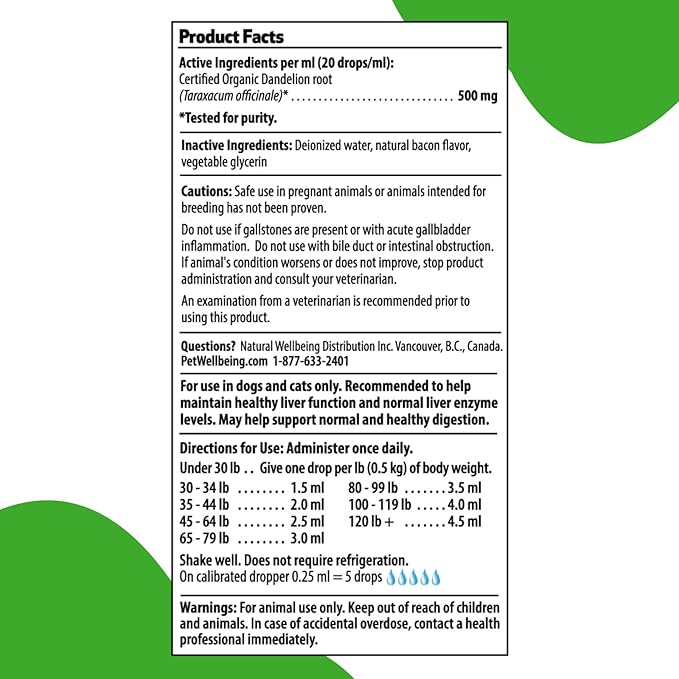 Pet Wellbeing Dandelion Root for Dogs & Cats - Liver, Digestive, Cardiovascular, Blood Sugar Support - Natural Herbal Supplement 4 oz (118 ml)