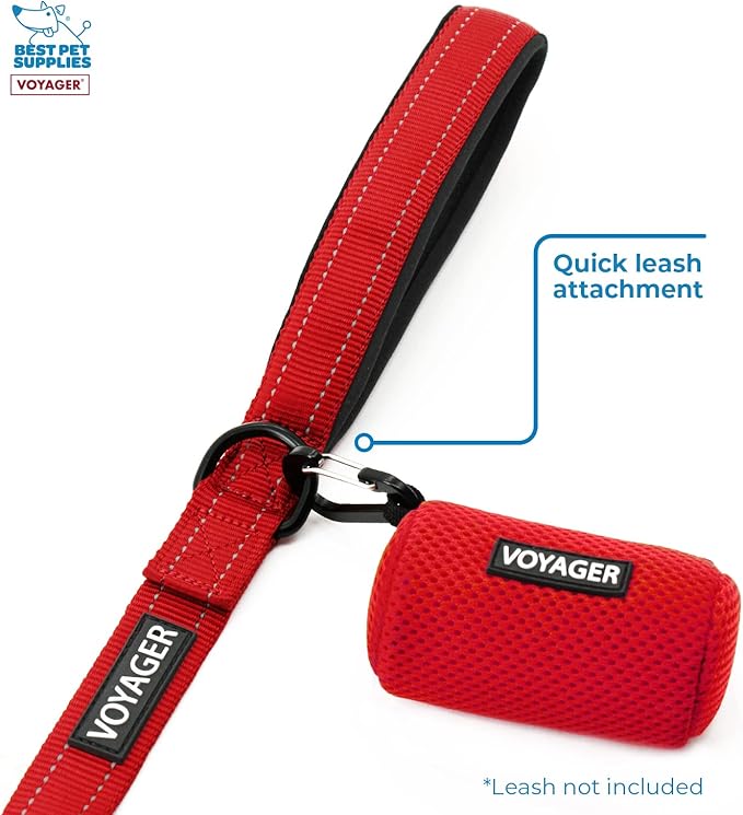 Best Pet Supplies 2-Pack Dog Poop Bag Holder Leash Attachment, Color, Reusable Mesh Dispenser Pouch for Travel, Walking, Park, and Outdoor Use, Soft and Durable with Clip-On - Mesh Red