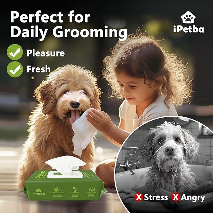 Unscented Dog Grooming Wipes for Cleaning and Deodorizing, Natural Plant Formula Pet Wipes for Dogs Cats on Paws Butt Face Body, Doggie Wipe Fragrance Free 100 Count