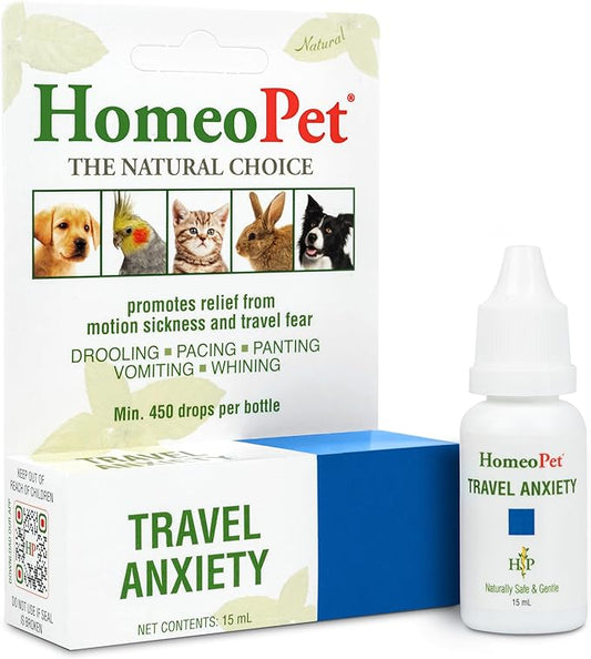 HomeoPet Travel Anxiety, Calming Relief for Dogs, Cats, and Other Small Animals, 15 Milliliters