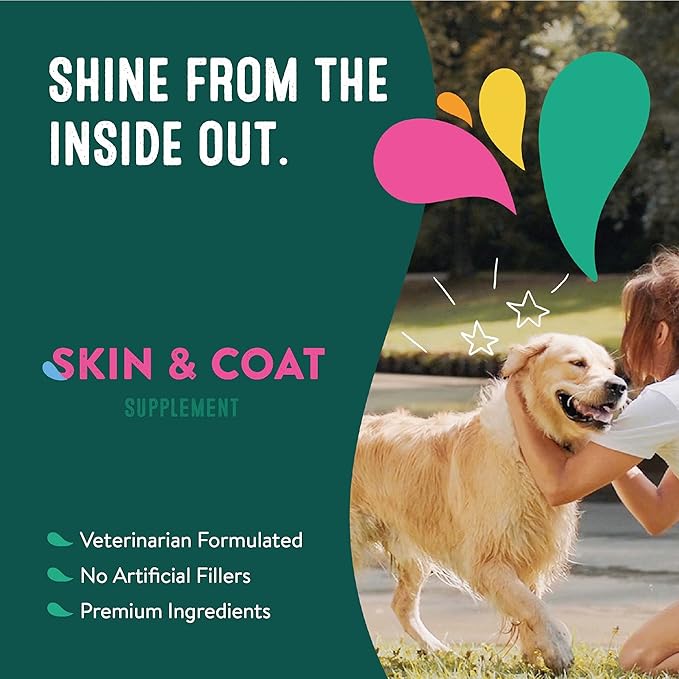 Skin & Coat Supplements for Dogs | Probiotic & Prebiotic Benefits with Wild Salmon Omega 3s to Help Your Dog Shine from The Inside Out | All Breeds, Ages and Sizes | 60 Count