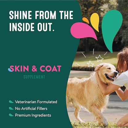 Skin & Coat Supplements for Dogs | Probiotic & Prebiotic Benefits with Wild Salmon Omega 3s to Help Your Dog Shine from The Inside Out | All Breeds, Ages and Sizes | 60 Count
