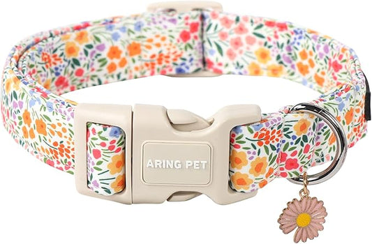 ARING PET Summer Dog Collar-Cute Dog Collar for Small Dogs, Adjustable Cotton Floral Pet Collars Puppy Collar for Small Medium Large Dogs