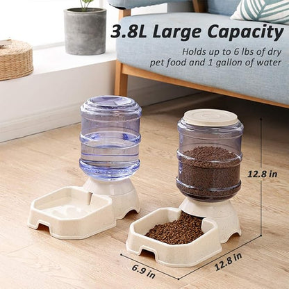 Pet Feeder and Water Food Dispenser Automatic for Dogs Cats, Gravity Refill, Easily Clean, Self Feeding for Small Large Pets Puppy Kitten Rabbit Bunny