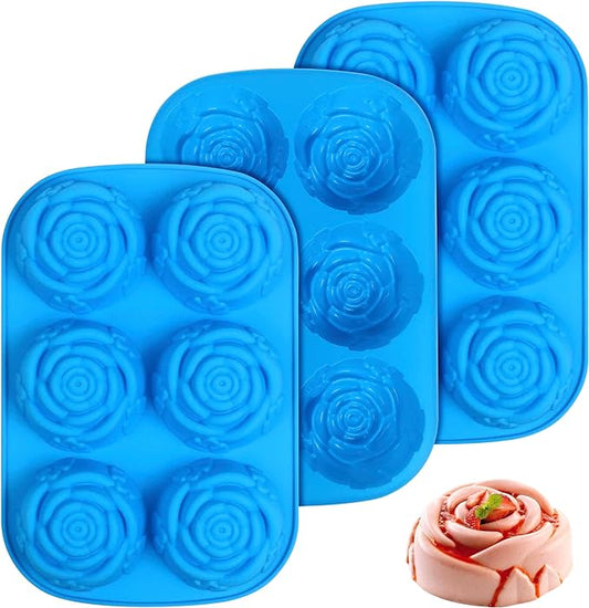 3PCS Jumbo Rose Flower Silicone Mold for Candy, Non-stick Silicone Flower Molds for Raspberry Cheesecake Roses, 6-Cavity Flower Silicone Molds for Rose Candy Apples