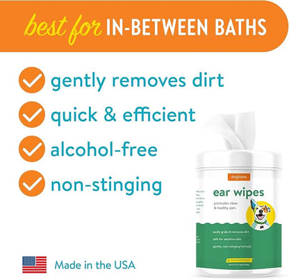 Ear Wipes for Dogs and Pets | 160 Count Convenient Ear Cleaning Wipes | Non-Stinging, Alcohol-Free Wipes to Remove Dirt and Build-Up | Promotes Clean and Healthy Ears