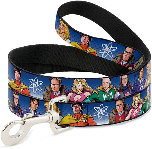 Buckle-Down Pet Leash - The Big Bang Theory Superhero Characters Group Blue Dot Fade - 4 Feet Long - 1/2" Wide