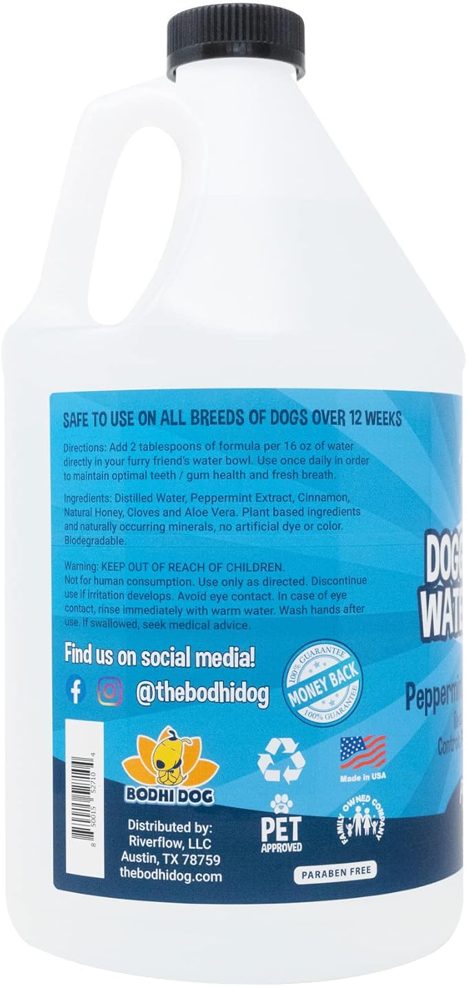 New Peppermint Fresh Breath Dental Water Additive for Dogs and Pets | Teeth, Breath, and Healthy Gums | Tartar Cleaning, Plaque Remover & Fresh Drinking Oral Care Cleaner No Brush Required (128oz)