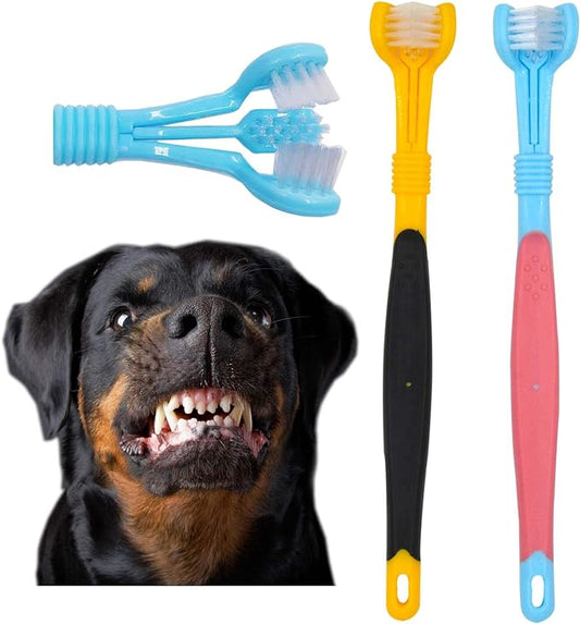 Dog Toothbrushs, 2pcs Blue Yellow, Battery Powered, Suitable for Adult Dogs, Three Sided Design for Easy Teeth Cleaning