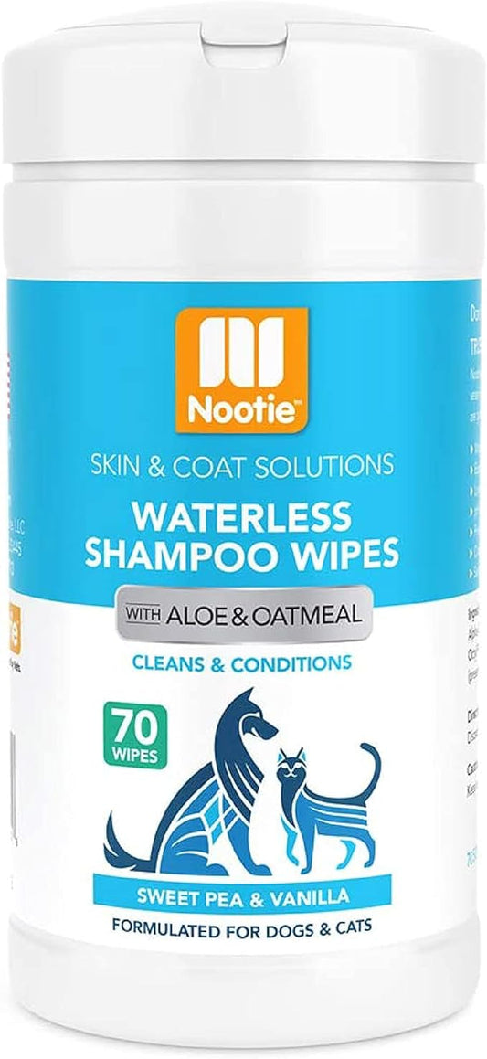 Nootie Waterless Shampoo Wipes for Dogs & Cats - Long Lasting Sweet Pea Vanilla Fragrance - Sold in Over 10,000 Vet Clinics and Pet Stores Worldwide, Made in USA - 70 Count