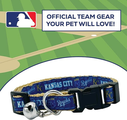 MLB CAT Collar Kansas City Royals Satin Cat Collar Baseball Team Collar for Dogs & Cats. A Shiny & Colorful Cat Collar with Ringing Bell Pendant