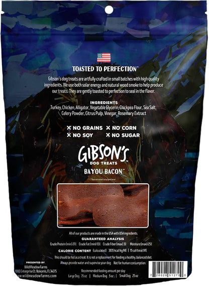 Wild Meadow Farms - Gibson's Bayou Bacon with Alligator, Soft Jerky Dog Treats, Crafted with Real Meat, Aromatic, and Grain-Free for Training and Rewarding Dogs of All Breeds & Ages - 3 Ounce Pouch
