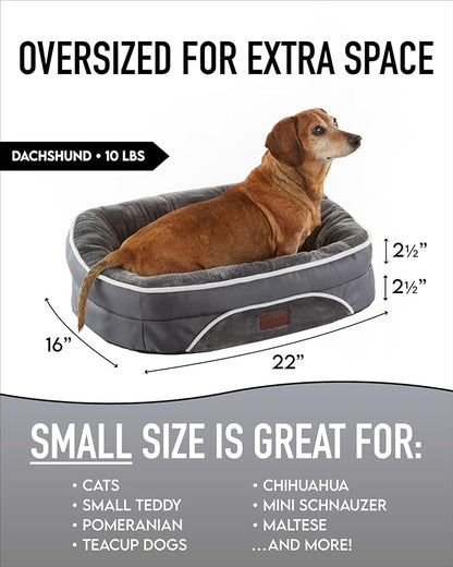 Orthopedic Dog Bed for Small Dogs, Dog Couch Design with Egg Foam Support, Removable, Machine Washable Plush Cover and Non-Slip Bottom with Four Sided Bolster Cushion (Gray)
