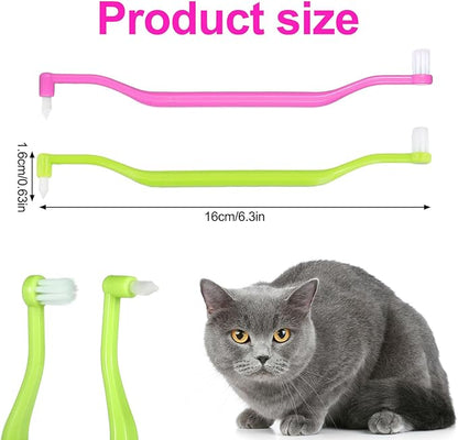 2pcs Dual Sided Cat & Dog Toothbrushes 6.3x0.63in Kitten Puppy Teeth Cleaning Brush Micro Head Pets Kitty Dental Care for Prevent Bad Breath & Plaque Tartar Formation (Pink,Green)