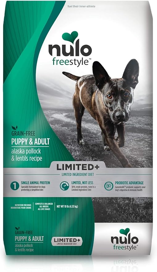 Nulo Puppy & Adult Freestyle Limited Plus Dry Dog Food: All Natural Ingredient Diet For Digestive & Immune Health - Allergy Sensitive Non Gmo (Alaska Pollock & Lentils Recipe - 10 Lb Bag) (51LW10)