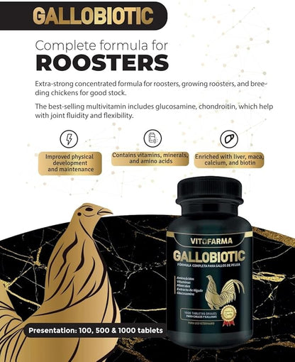Gallobiotic Natural Multivitamin for Rooster, Hens - 100 Tablets | Vitamina Completas para Gallos