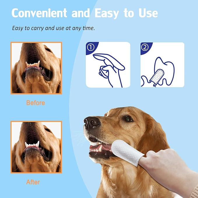 Pet Teeth Cleaning Wipes for Dogs & Cats, Dog Dental Care Wipes No-Rinse Dog Tooth Brushing Kit for Reducing Plaque and Tartar,Portable Finger Pet Wipes, Dog Breath Freshener 50 Counts