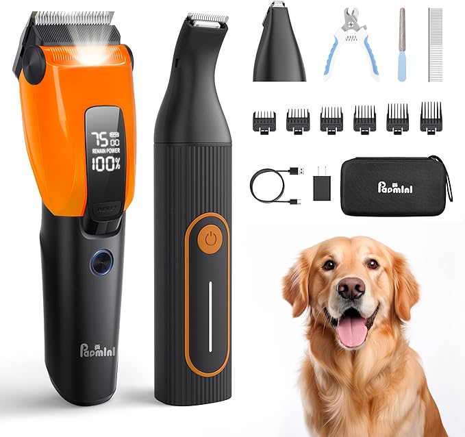 Dog Grooming Kit for Heavy Thick Hair&Coats, 3 in 1 Dog Clippers for Grooming, Rechargeable Cordless Pet Shaver with Storage Box, Quiet Dog Paw Trimmer for Small and Large Dogs Cats Animals