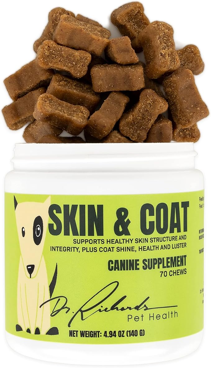 Dr. Richard's Skin & Coat Support for Dogs - Soft Chew Supplement Strengthens Skin Structure & Decreases Itching for Beautiful Healthy Coat, Improved Health & Comfort for All Adult Breeds