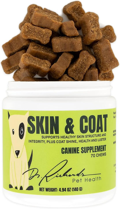 Dr. Richard's Skin & Coat Support for Dogs - Soft Chew Supplement Strengthens Skin Structure & Decreases Itching for Beautiful Healthy Coat, Improved Health & Comfort for All Adult Breeds