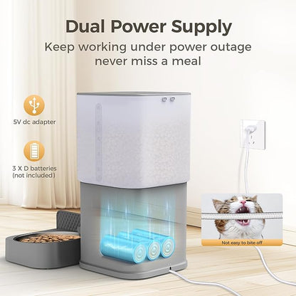 Automatic Cat Feeder, Wifi Cat Food Dispenser with APP Control for 2 Cats & Dogs, 6L Elevated Timed Cat Feeder Programmable 1-10 Meals,10s Meal Call,Dual Power Supply, 2 Stainless Bowls